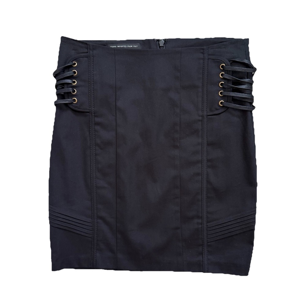 Bebe Corset Skirt Womens 0 Black Mini Leather Strap Grunge Y2K Party Edgy Gothic